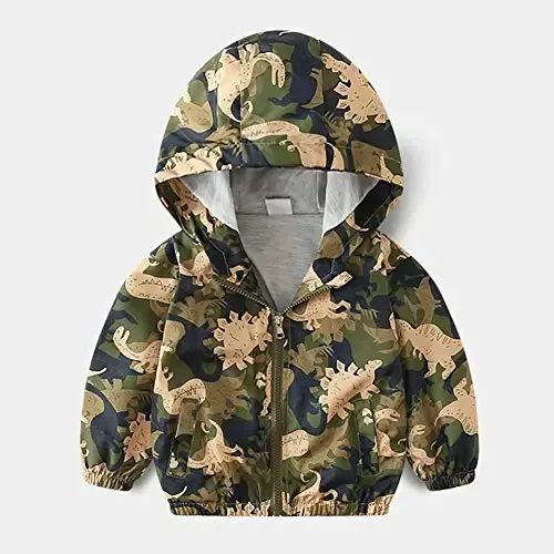FYMNSI Toddler Baby Boys Girls Hooded Jacket Windbreaker Lightweight Dinosaur Print Coat Autumn Long Sleeve Windproof Outwear - 2