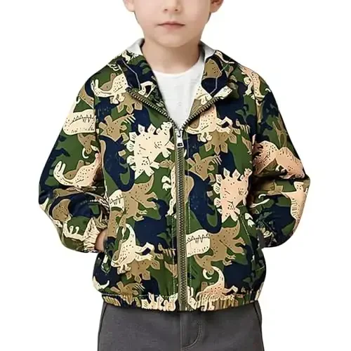 FYMNSI Toddler Baby Boys Girls Hooded Jacket Windbreaker Lightweight Dinosaur Print Coat Autumn Long Sleeve Windproof Outwear - 5