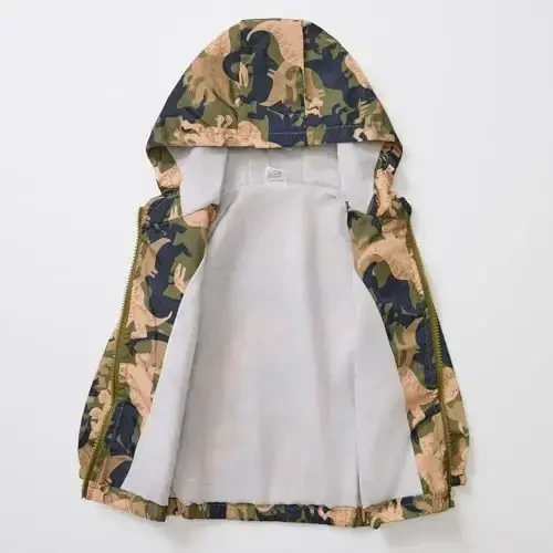 FYMNSI Toddler Baby Boys Girls Hooded Jacket Windbreaker Lightweight Dinosaur Print Coat Autumn Long Sleeve Windproof Outwear - 6