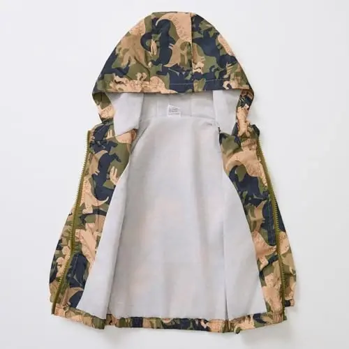 FYMNSI Toddler Baby Boys Girls Hooded Jacket Windbreaker Lightweight Dinosaur Print Coat Autumn Long Sleeve Windproof Outwear - 6