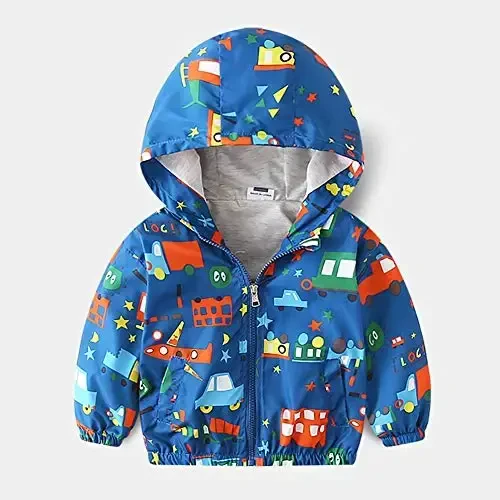 FYMNSI Toddler Baby Boys Girls Hooded Jacket Windbreaker Lightweight Dinosaur Print Coat Autumn Long Sleeve Windproof Outwear - 2