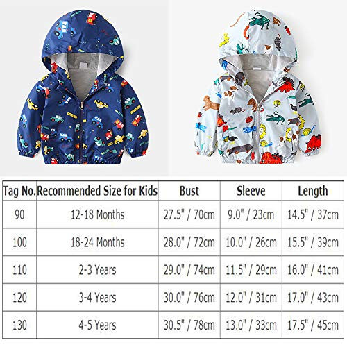 FYMNSI Toddler Baby Boys Girls Hooded Jacket Windbreaker Lightweight Dinosaur Print Coat Autumn Long Sleeve Windproof Outwear - 3