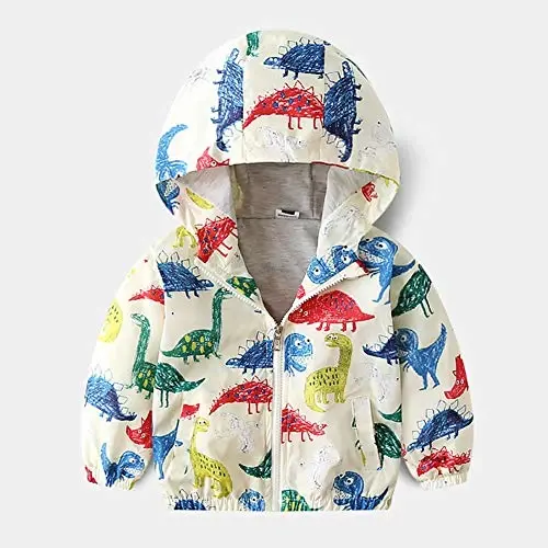 FYMNSI Toddler Baby Boys Girls Hooded Jacket Windbreaker Lightweight Dinosaur Print Coat Autumn Long Sleeve Windproof Outwear - 2