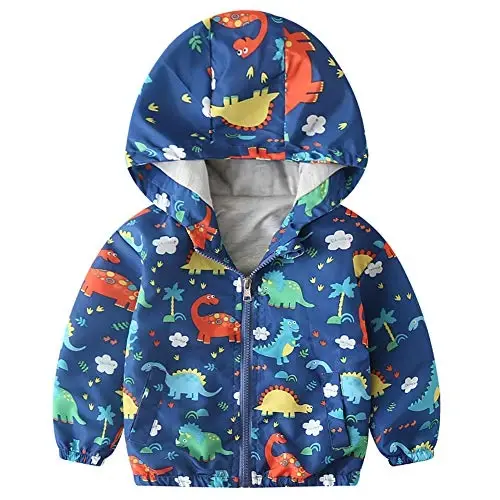 FYMNSI Toddler Baby Boys Girls Hooded Jacket Windbreaker Lightweight Dinosaur Print Coat Autumn Long Sleeve Windproof Outwear - 2