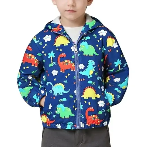 FYMNSI Toddler Baby Boys Girls Hooded Jacket Windbreaker Lightweight Dinosaur Print Coat Autumn Long Sleeve Windproof Outwear - 3