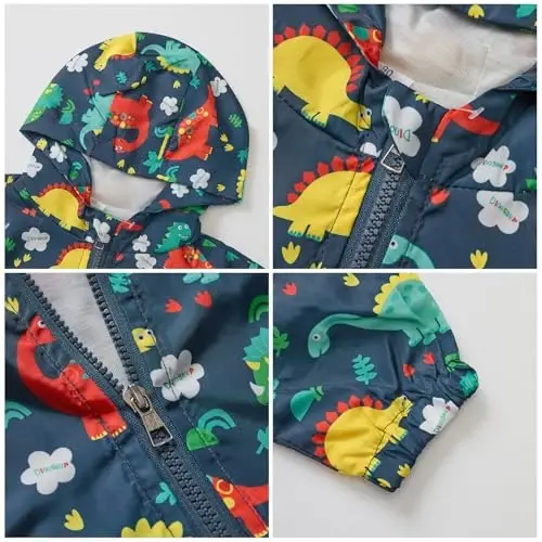FYMNSI Toddler Baby Boys Girls Hooded Jacket Windbreaker Lightweight Dinosaur Print Coat Autumn Long Sleeve Windproof Outwear - 6