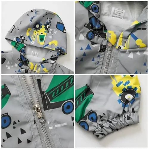 FYMNSI Toddler Baby Boys Girls Hooded Jacket Windbreaker Lightweight Dinosaur Print Coat Autumn Long Sleeve Windproof Outwear - 6