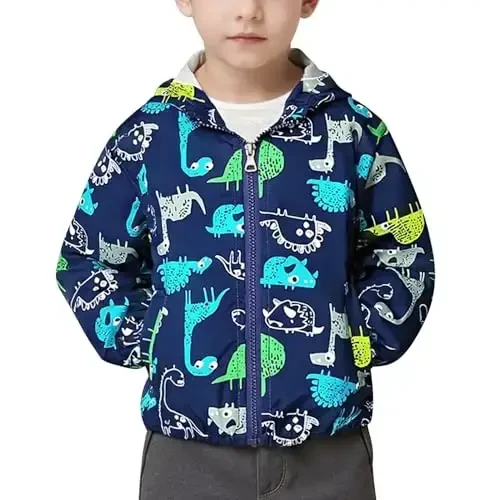 FYMNSI Toddler Baby Boys Girls Hooded Jacket Windbreaker Lightweight Dinosaur Print Coat Autumn Long Sleeve Windproof Outwear - 3