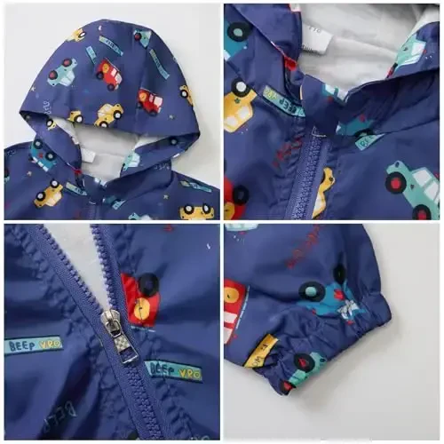 FYMNSI Toddler Baby Boys Girls Hooded Jacket Windbreaker Lightweight Dinosaur Print Coat Autumn Long Sleeve Windproof Outwear - 6