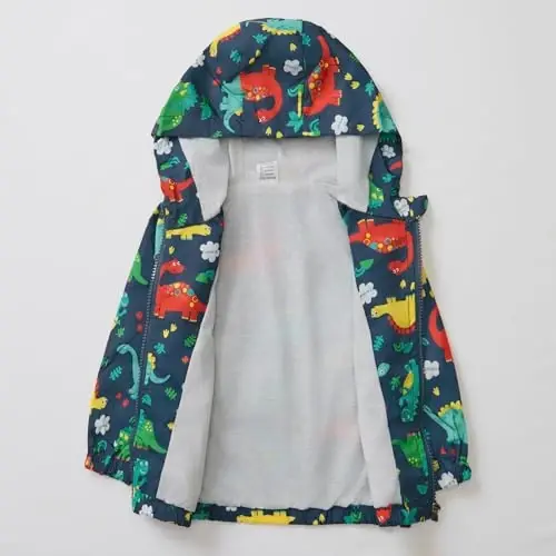 FYMNSI Toddler Baby Boys Girls Hooded Jacket Windbreaker Lightweight Dinosaur Print Coat Autumn Long Sleeve Windproof Outwear - 4