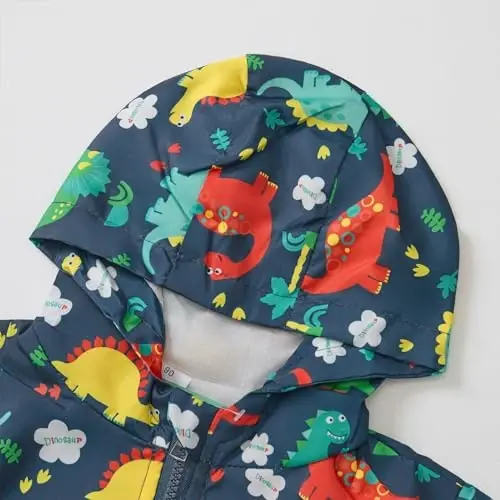 FYMNSI Toddler Baby Boys Girls Hooded Jacket Windbreaker Lightweight Dinosaur Print Coat Autumn Long Sleeve Windproof Outwear - 5