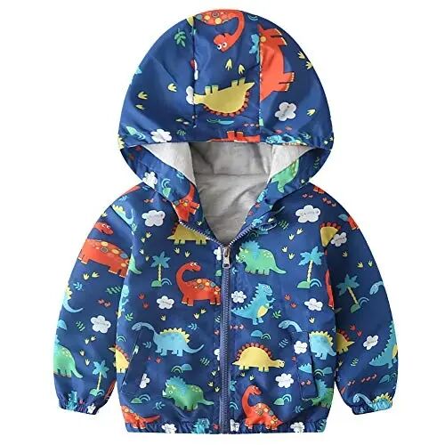 FYMNSI Toddler Baby Boys Girls Hooded Jacket Windbreaker Lightweight Dinosaur Print Coat Autumn Long Sleeve Windproof Outwear 