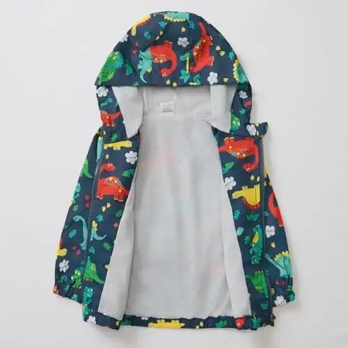 FYMNSI Toddler Baby Boys Girls Hooded Jacket Windbreaker Lightweight Dinosaur Print Coat Autumn Long Sleeve Windproof Outwear - 4