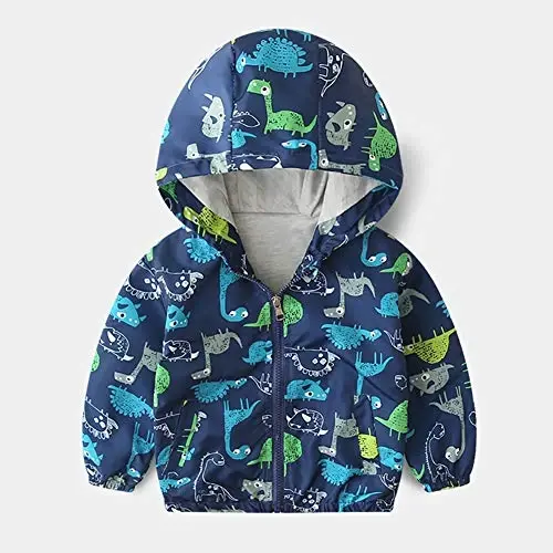 FYMNSI Toddler Baby Boys Girls Hooded Jacket Windbreaker Lightweight Dinosaur Print Coat Autumn Long Sleeve Windproof Outwear - 2