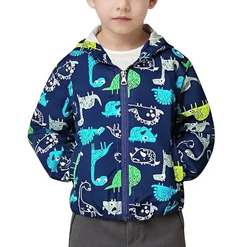 FYMNSI Toddler Baby Boys Girls Hooded Jacket Windbreaker Lightweight Dinosaur Print Coat Autumn Long Sleeve Windproof Outwear - 3