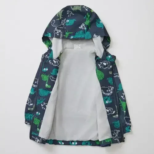 FYMNSI Toddler Baby Boys Girls Hooded Jacket Windbreaker Lightweight Dinosaur Print Coat Autumn Long Sleeve Windproof Outwear - 4
