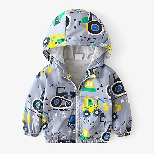 FYMNSI Toddler Baby Boys Girls Hooded Jacket Windbreaker Lightweight Dinosaur Print Coat Autumn Long Sleeve Windproof Outwear - FYMNSI (1)
