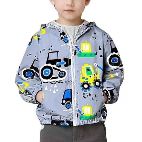 FYMNSI Toddler Baby Boys Girls Hooded Jacket Windbreaker Lightweight Dinosaur Print Coat Autumn Long Sleeve Windproof Outwear - 3