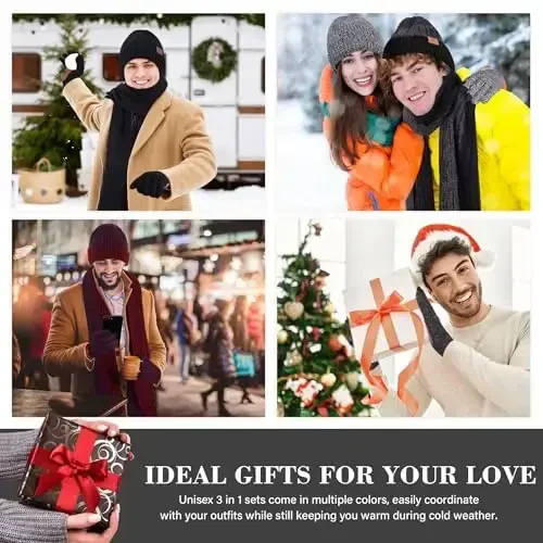 FZ FANTASTIC ZONE Erkaklar Qishki Trikotaj Shlyapa Beanie Uzun Bo'yin Sharf Sensorli Ekran Qo'lqoplar To'plami Jun Bosh Suyagi Qalpoqlari Erkaklar Ayollar uchun Sovg'alar - 6