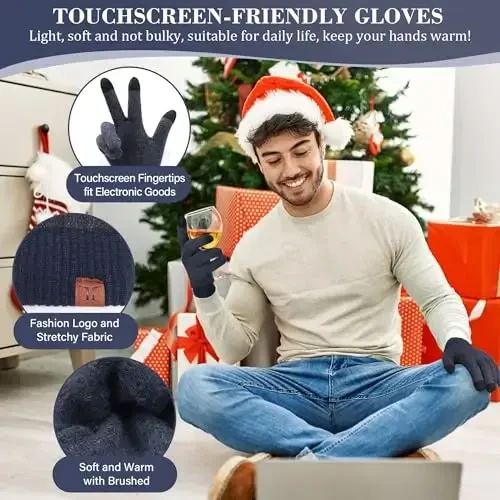 FZ FANTASTIC ZONE Erkaklar Qishki Trikotaj Shlyapa Beanie Uzun Bo'yin Sharf Sensorli Qo'lqoplar To'plami Fleece Bosh Suyagi Qalpoqlari Erkaklar va Ayollar uchun Sovg'alar - 3