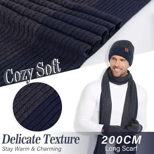 FZ FANTASTIC ZONE Erkaklar Qishki Trikotaj Shlyapa Beanie Uzun Bo'yin Sharf Sensorli Qo'lqoplar To'plami Fleece Bosh Suyagi Qalpoqlari Erkaklar va Ayollar uchun Sovg'alar - 5