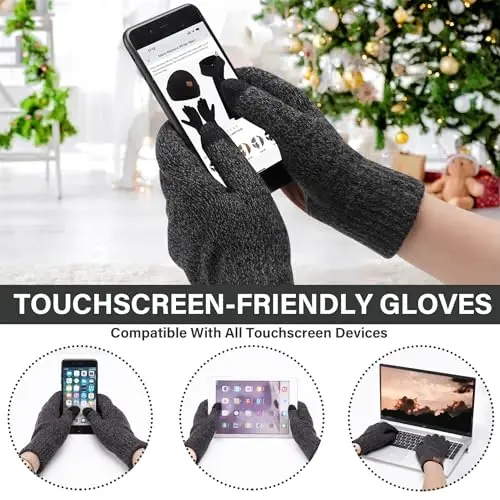 FZ FANTASTIC ZONE Mens Winter Knit Hat Beanie Long Neck Scarf Touchscreen Gloves Set Fleece Skull Caps Gifts for Men Women - 4