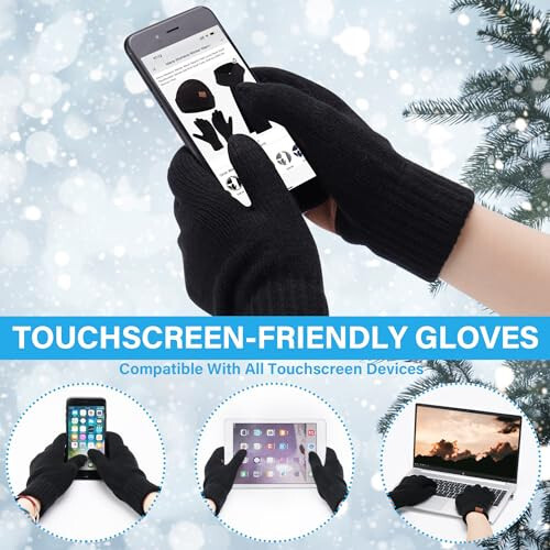 FZ FANTASTIC ZONE Men Winter Knit Hat Beanie Long Neck Scarf Touchscreen Gloves Set Fleece Skull Caps Gifts for Men Women - 4