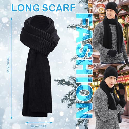 FZ FANTASTIC ZONE Men Winter Knit Hat Beanie Long Neck Scarf Touchscreen Gloves Set Fleece Skull Caps Gifts for Men Women - 5