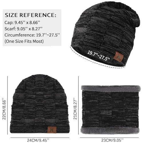 FZ FANTASTIC ZONE Mens Winter Beanie Hats Scarf Set Warm Knit Skull Cap Neck Warmer with Fleece Lined Winter Hat for Women - 3