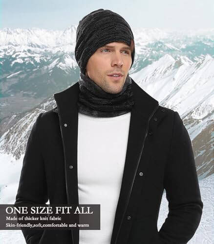 FZ FANTASTIC ZONE Mens Winter Beanie Hats Scarf Set Warm Knit Skull Cap Neck Warmer with Fleece Lined Winter Hat for Women - 5