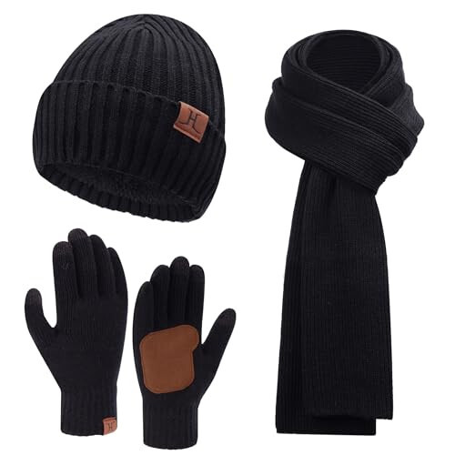 FZ FANTASTIC ZONE Mens Winter Knit Hat Beanie Long Neck Scarf Touchscreen Gloves Set Fleece Skull Caps Gifts for Men Unisex - 1