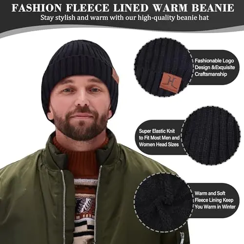 FZ FANTASTIC ZONE Mens Winter Knit Hat Beanie Long Neck Scarf Touchscreen Gloves Set Fleece Skull Caps Gifts for Men Women 