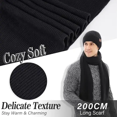 FZ FANTASTIC ZONE Mens Winter Knit Hat Beanie Long Neck Scarf Touchscreen Gloves Set Fleece Skull Caps Gifts for Men Women - 4