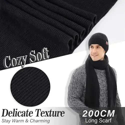 FZ FANTASTIC ZONE Mens Winter Knit Hat Beanie Long Neck Scarf Touchscreen Gloves Set Fleece Skull Caps Gifts for Men Women - 5