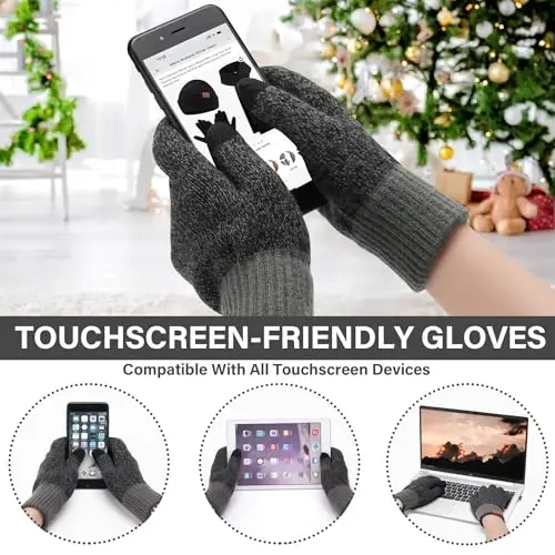 FZ FANTASTIC ZONE Mens Winter Knit Hat Beanie Long Neck Scarf Touchscreen Gloves Set Fleece Skull Caps Gifts for Men Women - 3