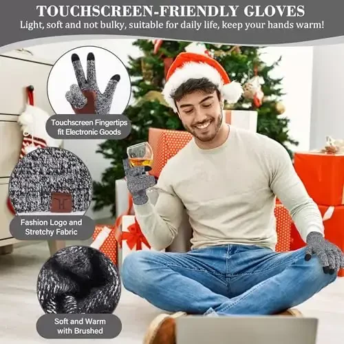 FZ FANTASTIC ZONE Mens Winter Knit Hat Beanie Long Neck Scarf Touchscreen Gloves Set Fleece Skull Caps Gifts for Men Women - 3