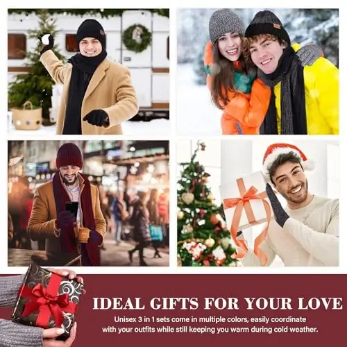 FZ FANTASTIC ZONE Mens Winter Knit Hat Beanie Long Neck Scarf Touchscreen Gloves Set Fleece Skull Caps Gifts for Men Women - 5