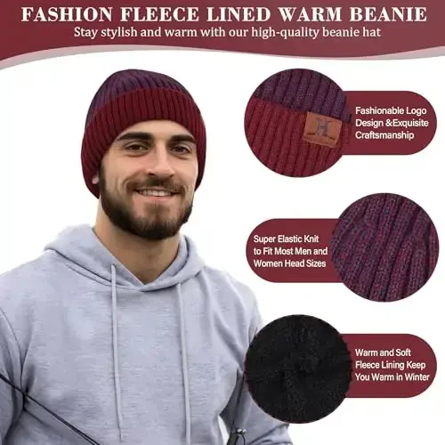 FZ FANTASTIC ZONE Mens Winter Knit Hat Beanie Long Neck Scarf Touchscreen Gloves Set Fleece Skull Caps Gifts for Men Women - FZ (1)