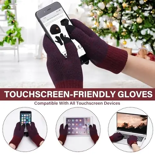 FZ FANTASTIC ZONE Mens Winter Knit Hat Beanie Long Neck Scarf Touchscreen Gloves Set Fleece Skull Caps Gifts for Men Women - 4