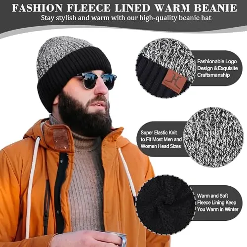 FZ FANTASTIC ZONE Mens Winter Knit Hat Beanie Long Neck Scarf Touchscreen Gloves Set Fleece Skull Caps Gifts for Men Women - 1