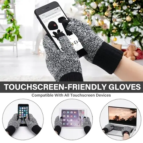 FZ FANTASTIC ZONE Mens Winter Knit Hat Beanie Long Neck Scarf Touchscreen Gloves Set Fleece Skull Caps Gifts for Men Women - 4