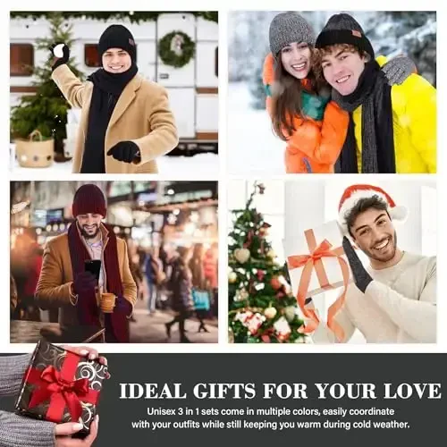 FZ FANTASTIC ZONE Mens Winter Knit Hat Beanie Long Neck Scarf Touchscreen Gloves Set Fleece Skull Caps Gifts for Men Women - 6
