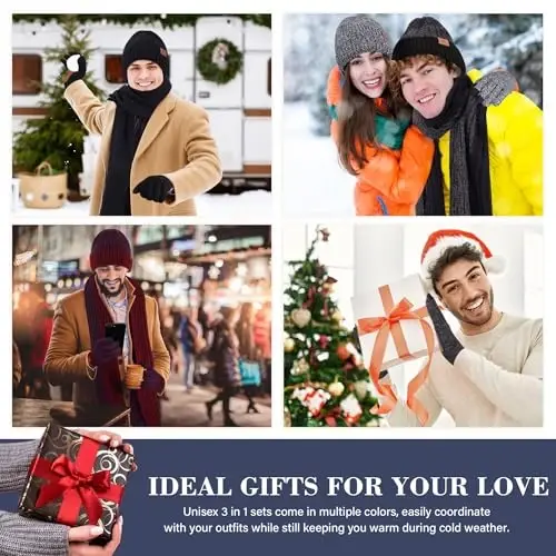 FZ FANTASTIC ZONE Mens Winter Knit Hat Beanie Long Neck Scarf Touchscreen Gloves Set Fleece Skull Caps Gifts for Men Women - 6