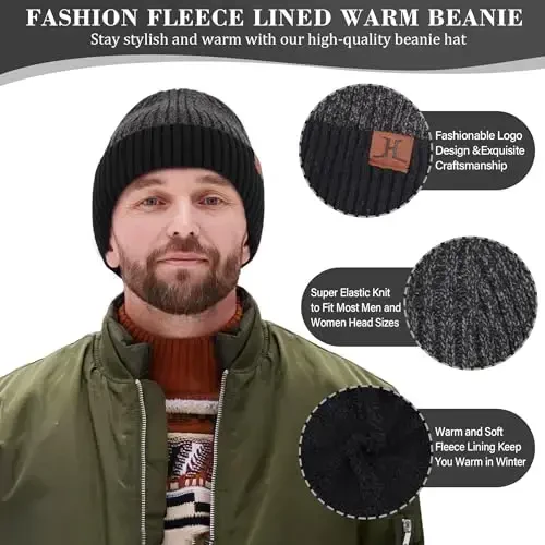 FZ FANTASTIC ZONE Mens Winter Knit Hat Beanie Long Neck Scarf Touchscreen Gloves Set Fleece Skull Caps Gifts for Men Women - 2