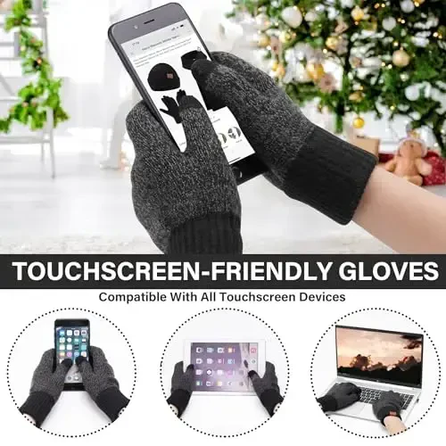 FZ FANTASTIC ZONE Mens Winter Knit Hat Beanie Long Neck Scarf Touchscreen Gloves Set Fleece Skull Caps Gifts for Men Women - 4