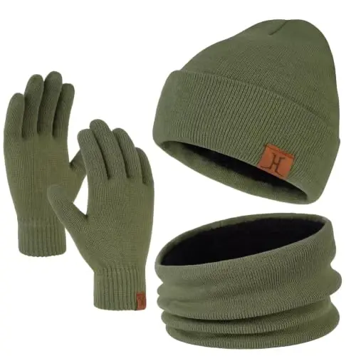FZ FANTASTIC ZONE Winter Beanie Hats Scarf Touchscreen Gloves for Men Women | Men's Skullies & Beanies Caps Knit Warm Thick Thermal Neck Warmer Infinity Scarves Snow Ski Gloves for Men Cold Weather Gifts - 1