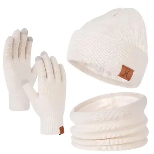 FZ FANTASTIC ZONE Winter Beanie Hats Scarf Touchscreen Gloves for Men Women | Men's Skullies & Beanies Caps Knit Warm Thick Thermal Neck Warmer Infinity Scarves Snow Ski Gloves for Men Cold Weather Gifts - 1