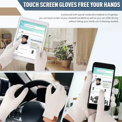 FZ FANTASTIC ZONE Winter Beanie Hats Scarf Touchscreen Gloves for Men Women | Men's Skullies & Beanies Caps Knit Warm Thick Thermal Neck Warmer Infinity Scarves Snow Ski Gloves for Men Cold Weather Gifts - 4