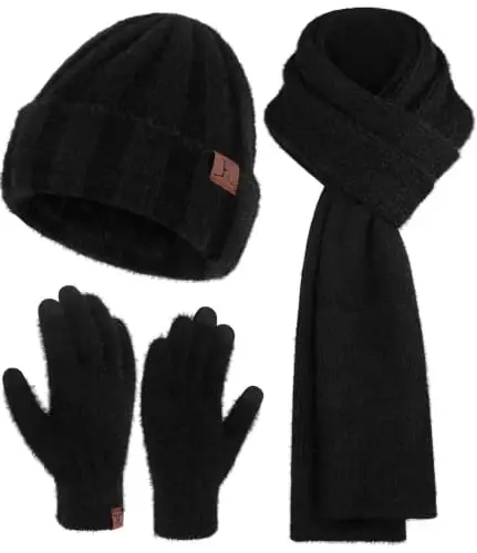 FZ FANTASTIC ZONE Women Winter Beanie Hat and Scarf Warm Touchscreen Gloves | Thick Thermal Driving Run Snow Ski Gloves for Cold Weather, Knit Beanies Hats Fleece Long Scarves Skull Caps Gifts for Women - 1