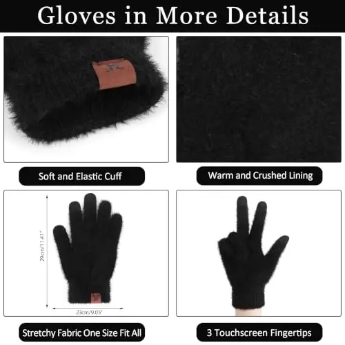 FZ FANTASTIC ZONE Women Winter Beanie Hat and Scarf Warm Touchscreen Gloves | Thick Thermal Driving Run Snow Ski Gloves for Cold Weather, Knit Beanies Hats Fleece Long Scarves Skull Caps Gifts for Women - 4